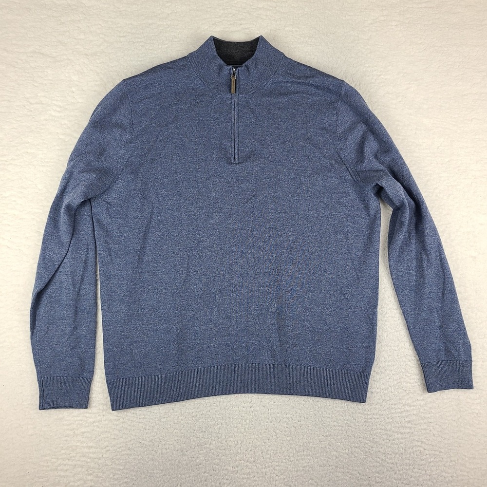 Nordstrom Sweater Mens XL Blue Kit Merino Wool Quarter Zip Sweatshirt